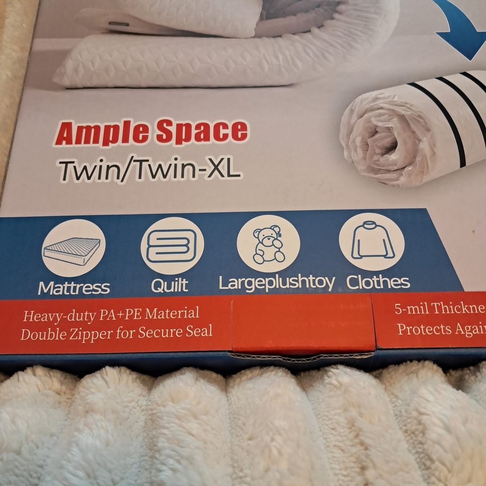 Twin / XL Mattress Vacuum Storage Bag | White 5 mil w Straps + Dbl Zipper - Picture 12 of 12